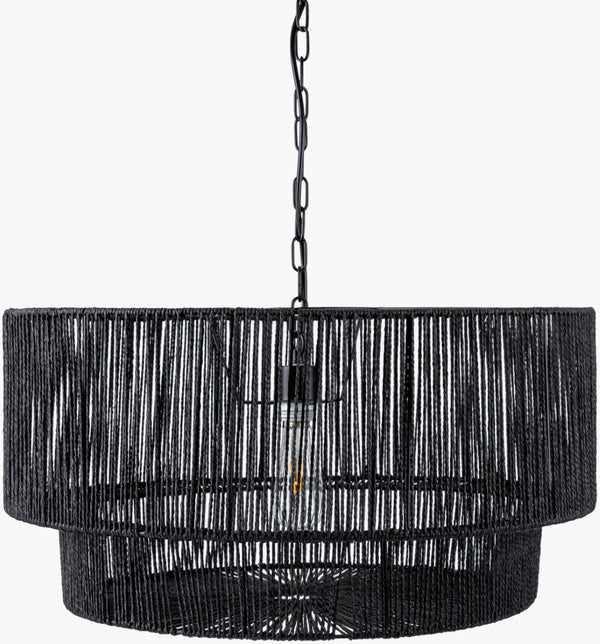 Surya Hascombe Pendant Lighting - 25"L X 25"W X 83"H Rustic Industrial Design For Cozy Home Illumination Fixture, Black,Shade, Black,Cord, Black Paper Hsb-002