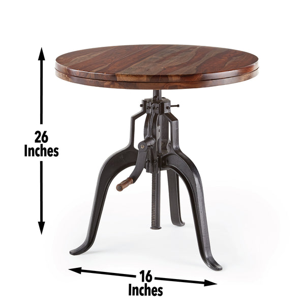 English Elm Steve Silver - Sparrow Rustic Round Crank Table in Dark Brown — Adjustable Sheesham Wood Top with Iron Base, Vintage Charm B081P157359