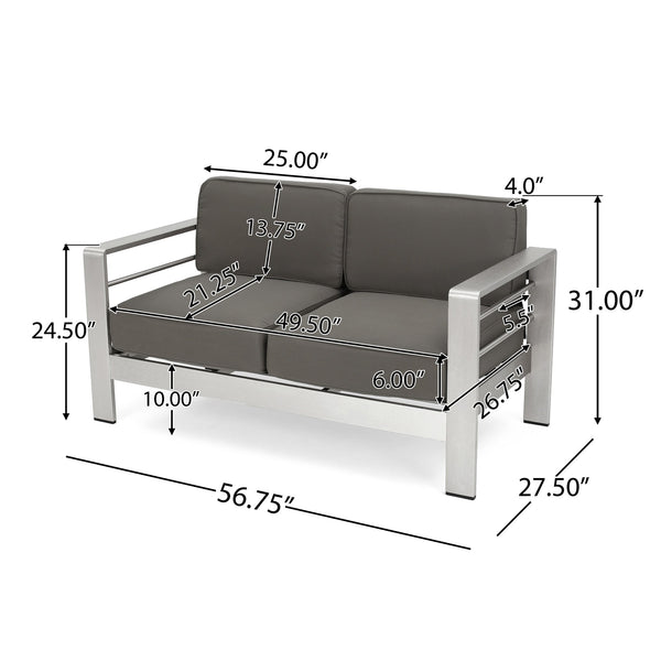 English Elm Christopher Knight Home® - CAPE Coral KD Loveseat with Aluminum Frame, Water-Resistant Cushions, 600lb Capacity, Compact khaki 56348.00