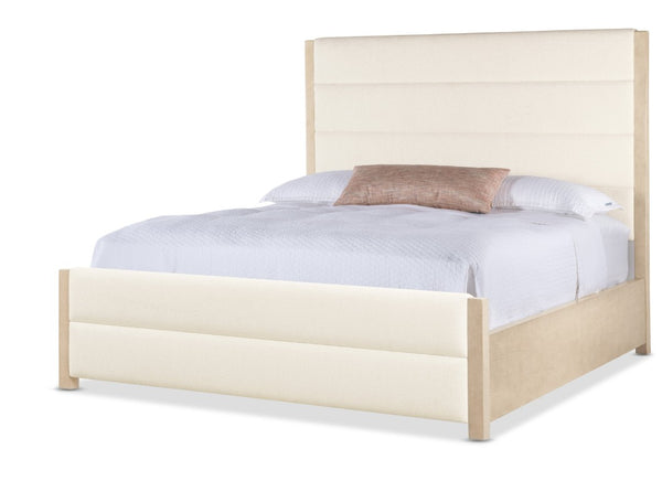 Hooker Furniture Westwood Queen Upholstered Bedframe With Trendy Snow Performance Fabric And Polished Limestone Oak Veneer Elegance 90.75 L x 81.00W x 68.00H 6133-90866-80