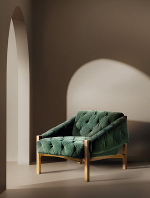 Hooker Furniture Kerns Accent Chair In Ansel Rain Forest Velvet — Diamond Tufting, Exposed Pecan Wood Frame, Durable Upholstery CC456-426