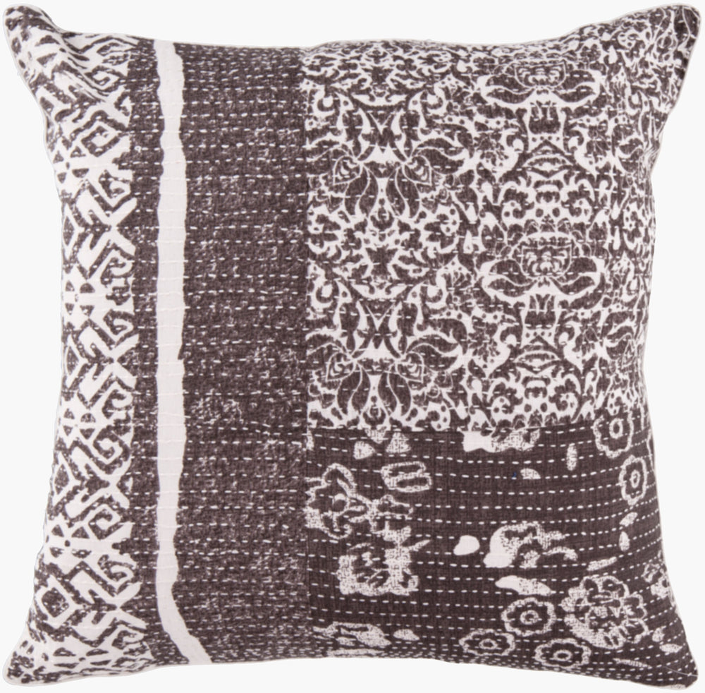Surya Kheta 18"X18" Cotton Accent Pillow - Stylish Home Decor, Spot Clean, 30-day Warranty, Made In India Black Cotton Hsk119-1818d