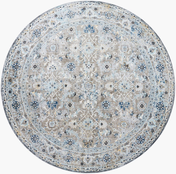 Livabliss Hassler Traditional Fringe Square Area Rug Polypropylene Blend for Formal Living Rooms Light Slate, Ch 7'10" x 7'10" HSL2301-710RD