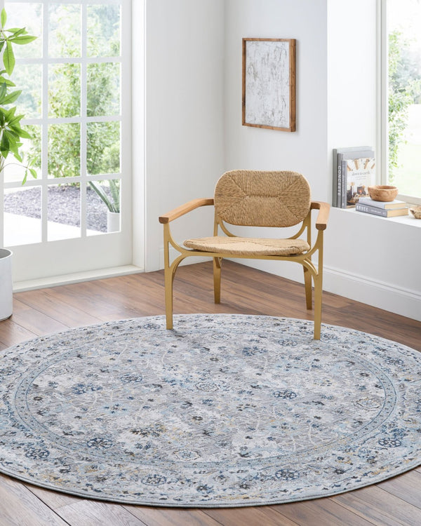 Livabliss Hassler Traditional Pattern Square Area Rug Polypropylene Blend for Living Room Light Slate, Du 7'10" x 7'10" HSL2302-710RD