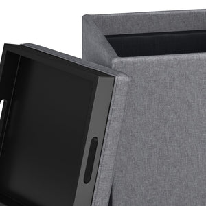 English Elm Rockwood Cube Storage Ottoman With Flip-Over Tray - Versatile Slate Grey Seating & Storage Solution B136P159102-GIGA