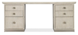 Hooker Furniture Modern Mood Executive Desk With Oak Diamond Finish, Locking File Drawers, Metal & Leather Accents Light Brown 6850-10462-80