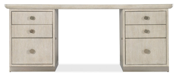 Hooker Furniture Modern Mood Executive Desk With Oak Diamond Finish, Locking File Drawers, Metal & Leather Accents Light Brown 6850-10462-80