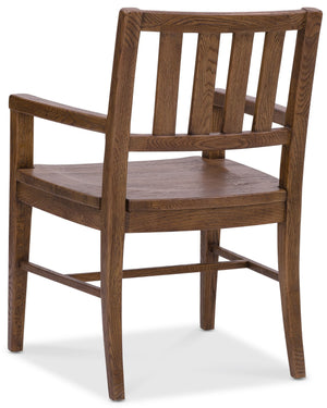 Hooker Furniture Driftwood Solid Oak Splat Back Arm Chair Worn Saddle Finish Rustic Dining Room 6820-75301-85
