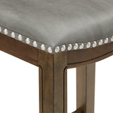 Homelegance By Top-Line Hugues Faux Leather Saddle Seat Backless Stool Grey Veneer