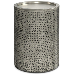 English Elm Corbin Handcrafted Hammered Metal Side Table — 16" Drum Accent Table with Durable Powder Coat Finish Gray B136P158999