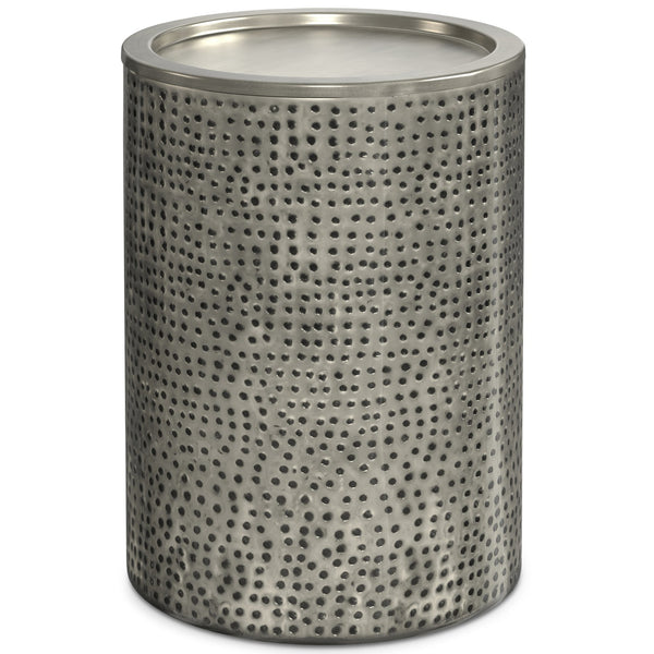 English Elm Corbin Handcrafted Hammered Metal Side Table — 16" Drum Accent Table with Durable Powder Coat Finish Gray B136P158999