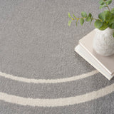 Nourison Essentials NRE02 Machine Made Power-loomed Narrow Border Indoor/Outdoor Contemporary Outdoor Rug Grey,Ivory, Grey Ivory 100% Polypropylene 99446147578