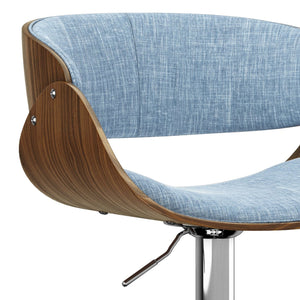 English Elm Amery Mid Century Modern Adjustable Swivel Bar Stool with Walnut Veneer Bentwood Frame & Gas Lift Light Blue B136P158313