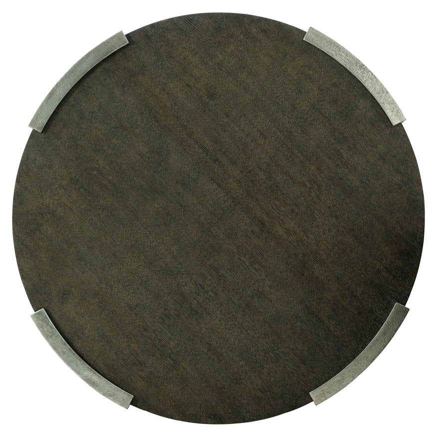 Bernhardt Bernhardt Gainsford Round Sandblasted Oak Cocktail Table 61" Weathered Charcoal Top, Graphite Cast-Aluminum Legs 396014