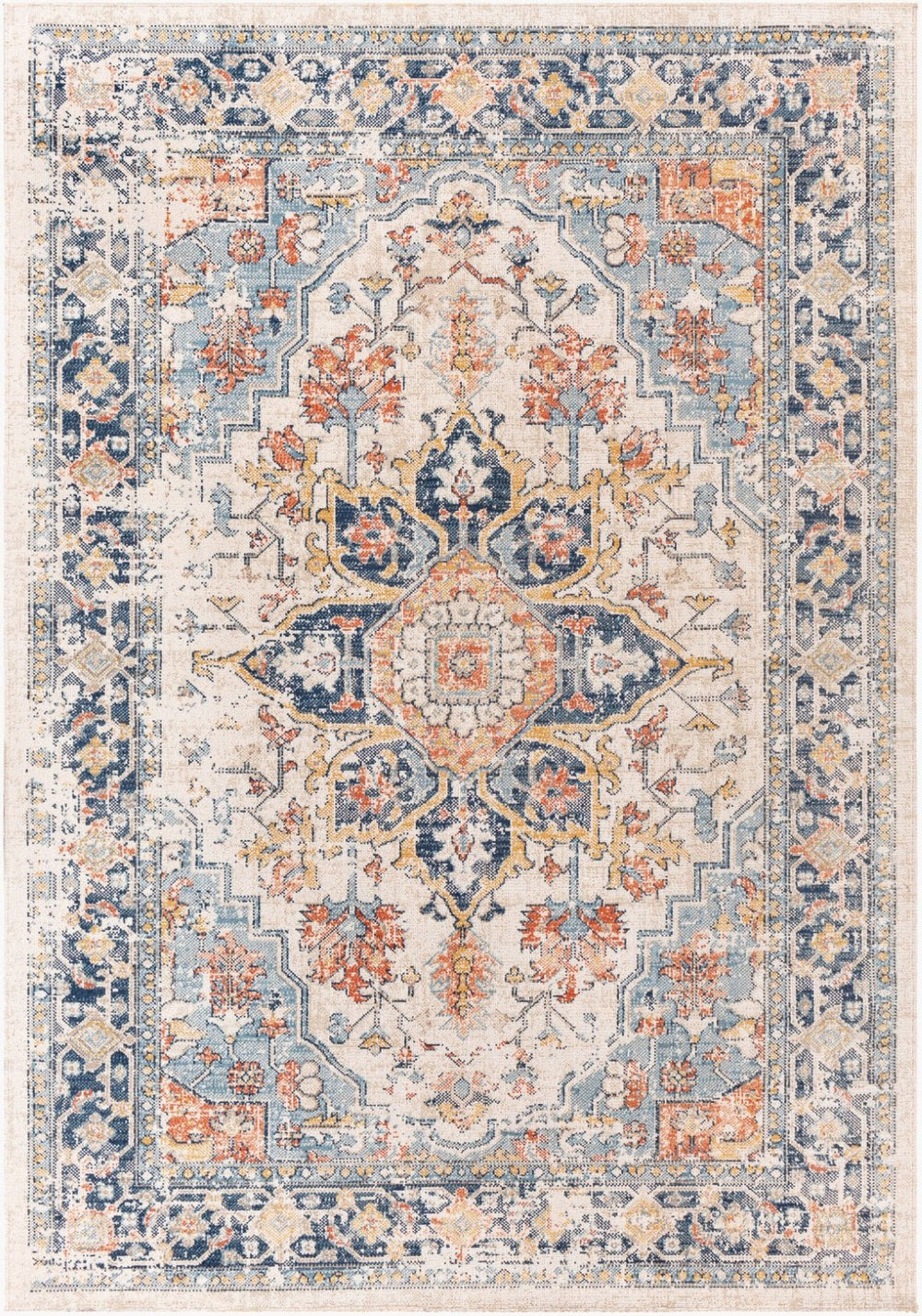 Livabliss Huntington Beach Traditional Runner Rug Polyester Low Pile for Hallway Entryway Navy, Denim 5'3" x 5'3" Square HTB2300-53SQ