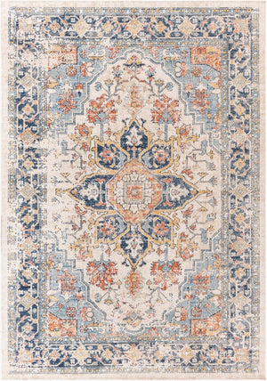 Livabliss Huntington Beach Traditional Runner Rug Polyester Low Pile for Hallway Entryway Navy, Denim 5'3" x 5'3" Square HTB2300-53SQ