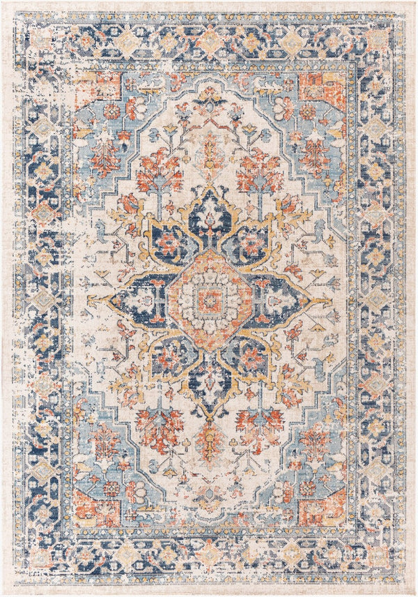 Livabliss Huntington Beach Traditional Runner Rug Polyester Low Pile for Hallway Entryway Navy, Denim 5'3" x 5'3" Square HTB2300-53SQ