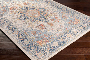 Livabliss Huntington Beach Traditional Runner Rug Polyester Low Pile for Hallway Entryway Navy, Denim 7'10" x 7'10" Round HTB2300-710RD