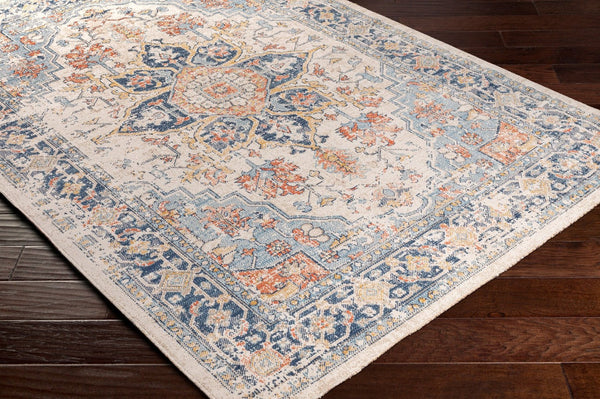 Livabliss Huntington Beach Traditional Runner Rug Polyester Low Pile for Hallway Entryway Navy, Denim 7'10" x 7'10" Round HTB2300-710RD