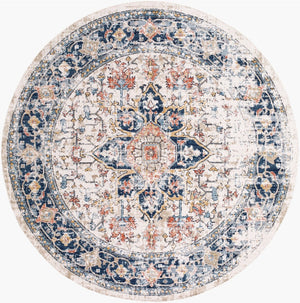 Livabliss Huntington Beach Traditional Runner Rug Polyester Low Pile for Hallway Entryway Navy, Denim 5'3" x 5'3" Round HTB2300-53RD