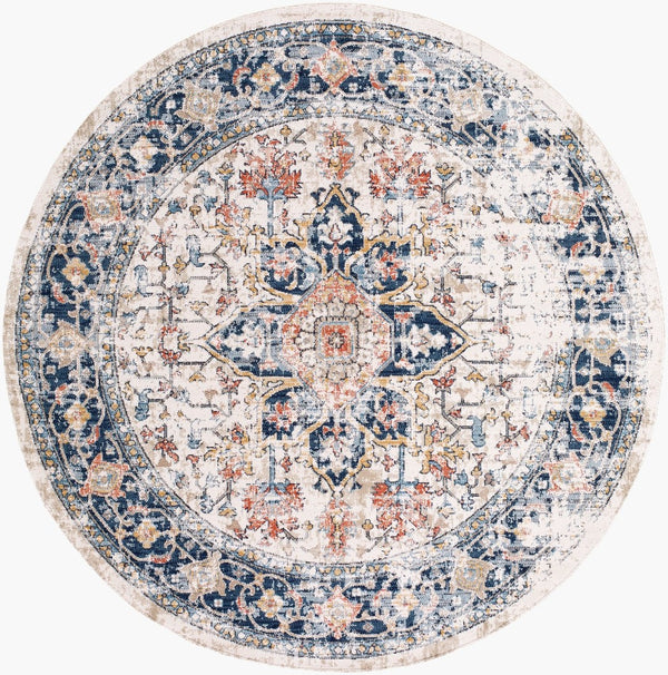 Livabliss Huntington Beach Traditional Runner Rug Polyester Low Pile for Hallway Entryway Navy, Denim 5'3" x 5'3" Round HTB2300-53RD
