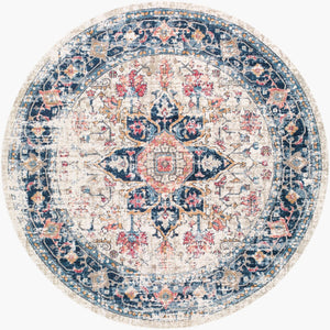 Livabliss Huntington Beach Traditional Runner Rug Polyester Low Pile for Hallway Entryway Navy, Denim 7'10" x 7'10" Round HTB2300-710RD
