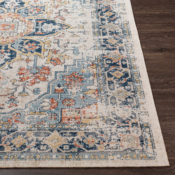 Livabliss Huntington Beach Traditional Runner Rug Polyester Low Pile for Hallway Entryway Navy, Denim 7'10" x 7'10" Round HTB2300-710RD