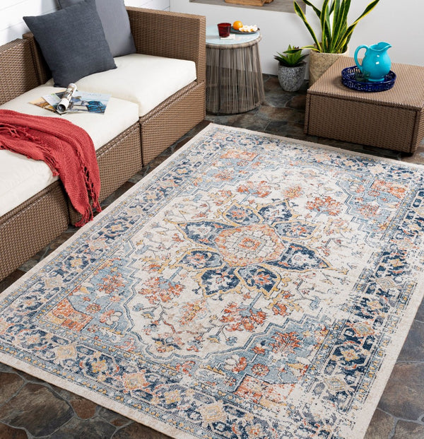 Livabliss Huntington Beach Traditional Runner Rug Polyester Low Pile for Hallway Entryway Navy, Denim 7'10" x 7'10" Round HTB2300-710RD