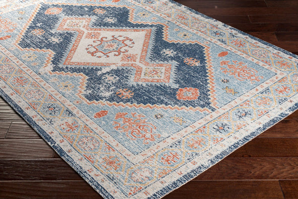 Livabliss Huntington Beach Flatweave Polyester Area Rug Bohemian Global Pattern for Living Dining Rooms Navy, Denim 6'7" x 9' HTB2303-679