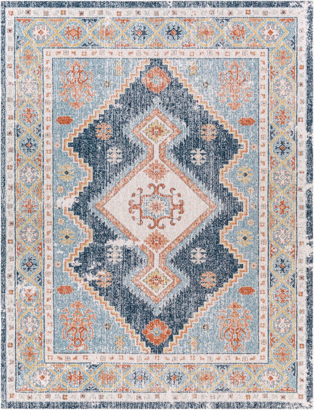 Livabliss Huntington Beach Flatweave Polyester Area Rug Bohemian Global Pattern for Living Dining Rooms Navy, Denim 7'10" x 10' HTB2303-71010