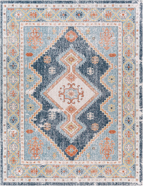 Livabliss Huntington Beach Flatweave Polyester Area Rug Bohemian Global Pattern for Living Dining Rooms Navy, Denim 7'10" x 10' HTB2303-71010
