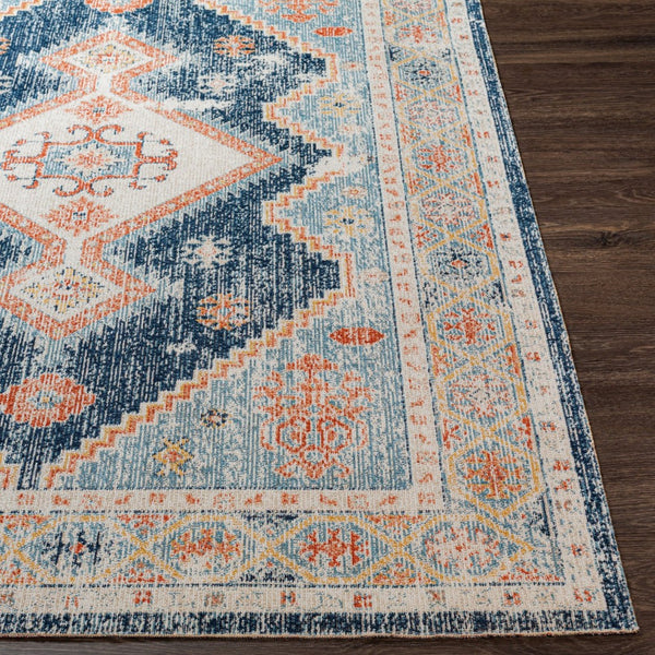 Livabliss Huntington Beach Flatweave Polyester Area Rug Bohemian Global Pattern for Living Dining Rooms Navy, Denim 6'7" x 9' HTB2303-679