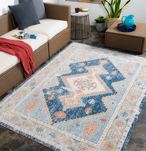 Livabliss Huntington Beach Flatweave Polyester Area Rug Bohemian Global Pattern for Living Dining Rooms Navy, Denim 6'7" x 9' HTB2303-679