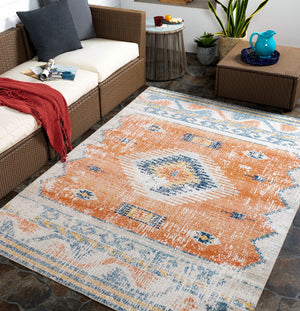 Livabliss Huntington Beach Flatweave Polyester Area Rug Turkish Woven Global Pattern Indoor Outdoor Rust, Navy 6'7" x 9' HTB2306-679