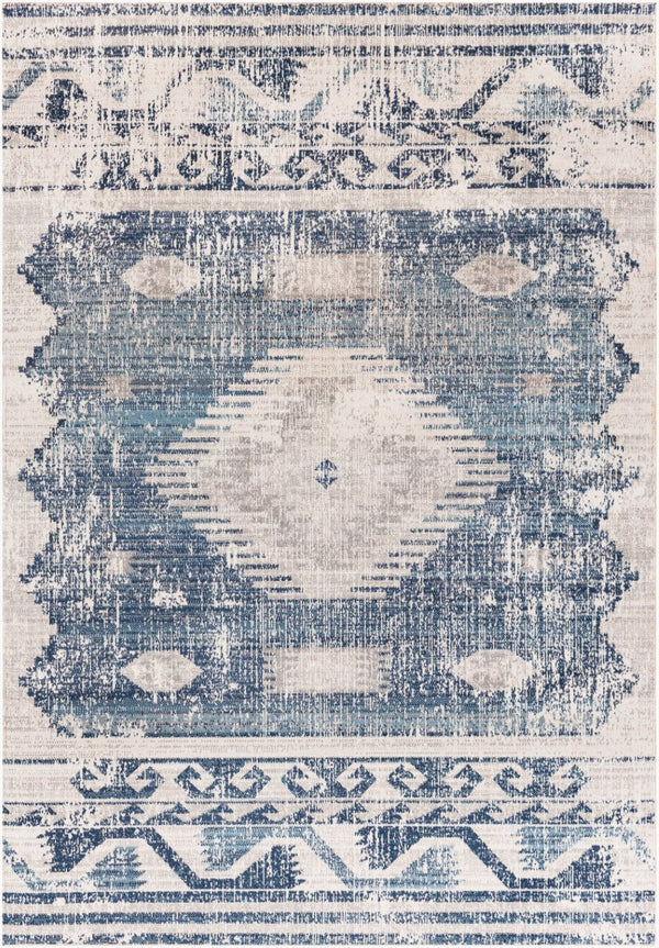 Livabliss Huntington Beach Flatweave Polyester Area Rug Global Style for Living Room or Patio Navy, Denim 7'10" x 10' HTB2307-71010