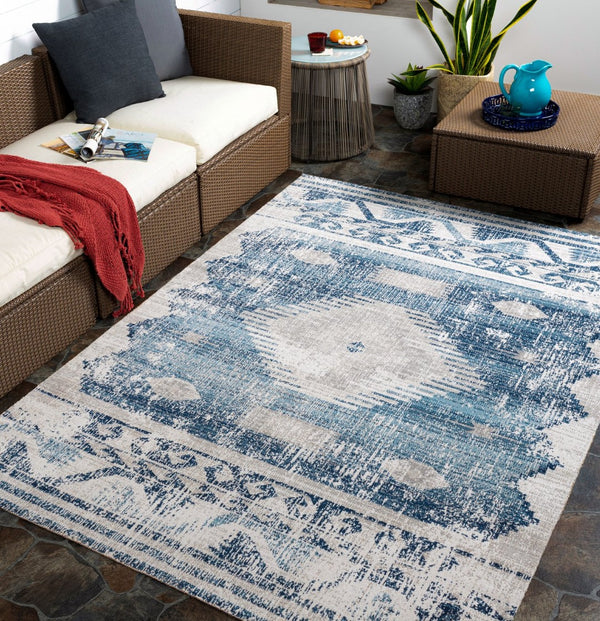 Livabliss Huntington Beach Flatweave Polyester Area Rug Global Style for Living Room or Patio Navy, Denim 7'10" x 10' HTB2307-71010