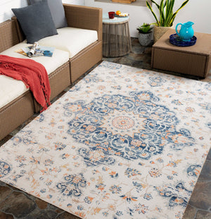 Livabliss Huntington Beach Flatweave Polyester Area Rug Turkish Woven Indoor Outdoor Living Room Navy, Denim 5'3" x 7' HTB2319-537
