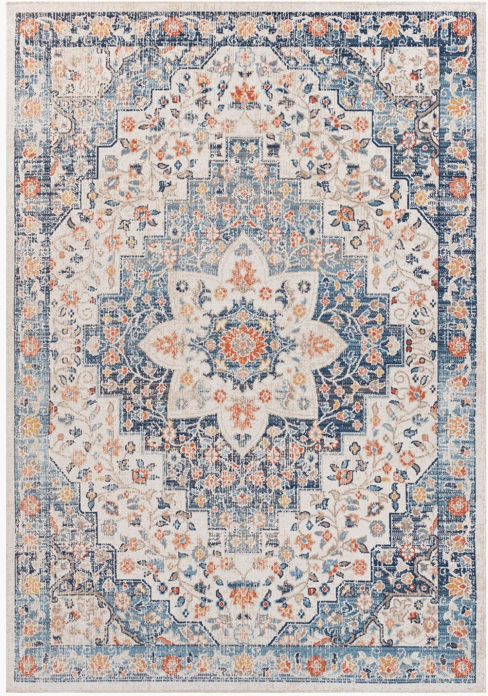 Livabliss Huntington Beach Outdoor Area Rug Traditional Polyester Woven Patio Deck Accent Navy, Denim 5'3" x 7' HTB2322-537