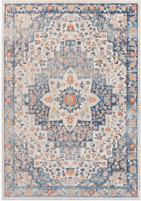 Livabliss Huntington Beach Outdoor Area Rug Traditional Polyester Woven Patio Deck Accent Navy, Denim 5'3" x 7' HTB2322-537