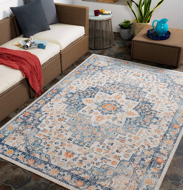 Livabliss Huntington Beach Outdoor Area Rug Traditional Polyester Woven Patio Deck Accent Navy, Denim 7'10" x 10' HTB2322-71010
