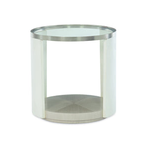 Bernhardt Bernhardt Axiom Sculptural Round Glass Top Chairside Table With Tempered Glass, Stainless Accents And Shelf 381125