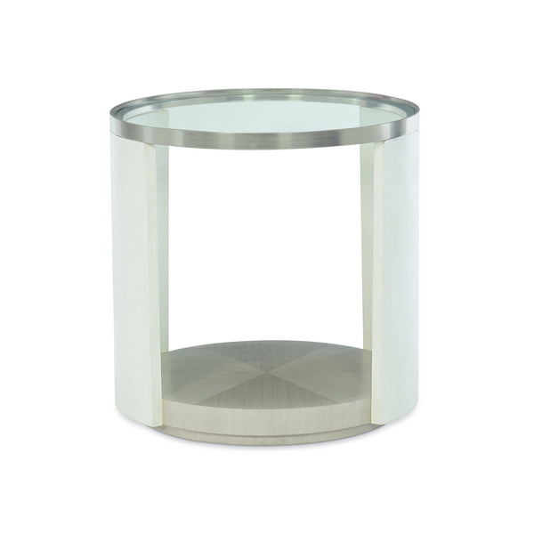 Bernhardt Bernhardt Axiom Sculptural Round Glass Top Chairside Table With Tempered Glass, Stainless Accents And Shelf 381125