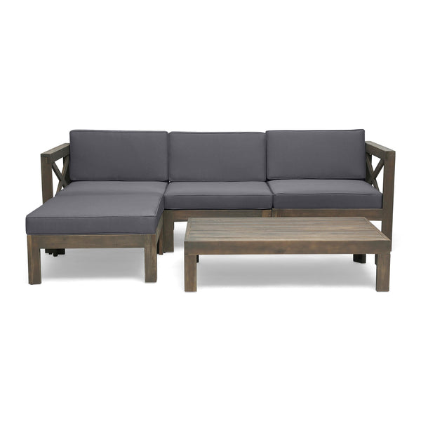 English Elm Alcove Acacia Hardwood Outdoor Sectional Set with Ottoman and Coffee Table 63714.00GDGRY