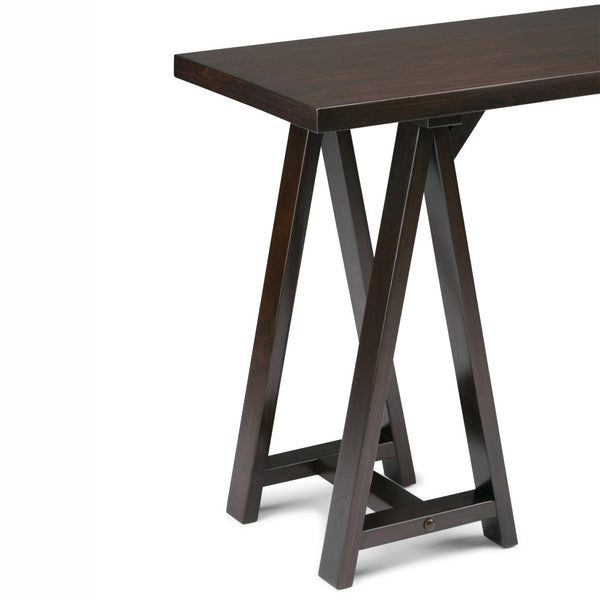 English Elm Sawhorse Console Table - Rustic Dark Chestnut Brown Solid Wood For Entryway & Living Room Decor B136P158218-GIGA