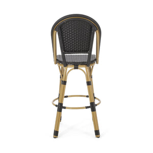 English Elm 29.5" Outdoor Pe Rattan Bistro Barstools Set of 2 Woven Teal French Cafe Style 72606.00BLK