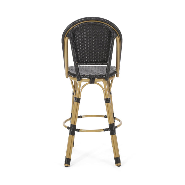 English Elm 29.5" Outdoor Pe Rattan Bistro Barstools Set of 2 Woven Teal French Cafe Style 72606.00BLK