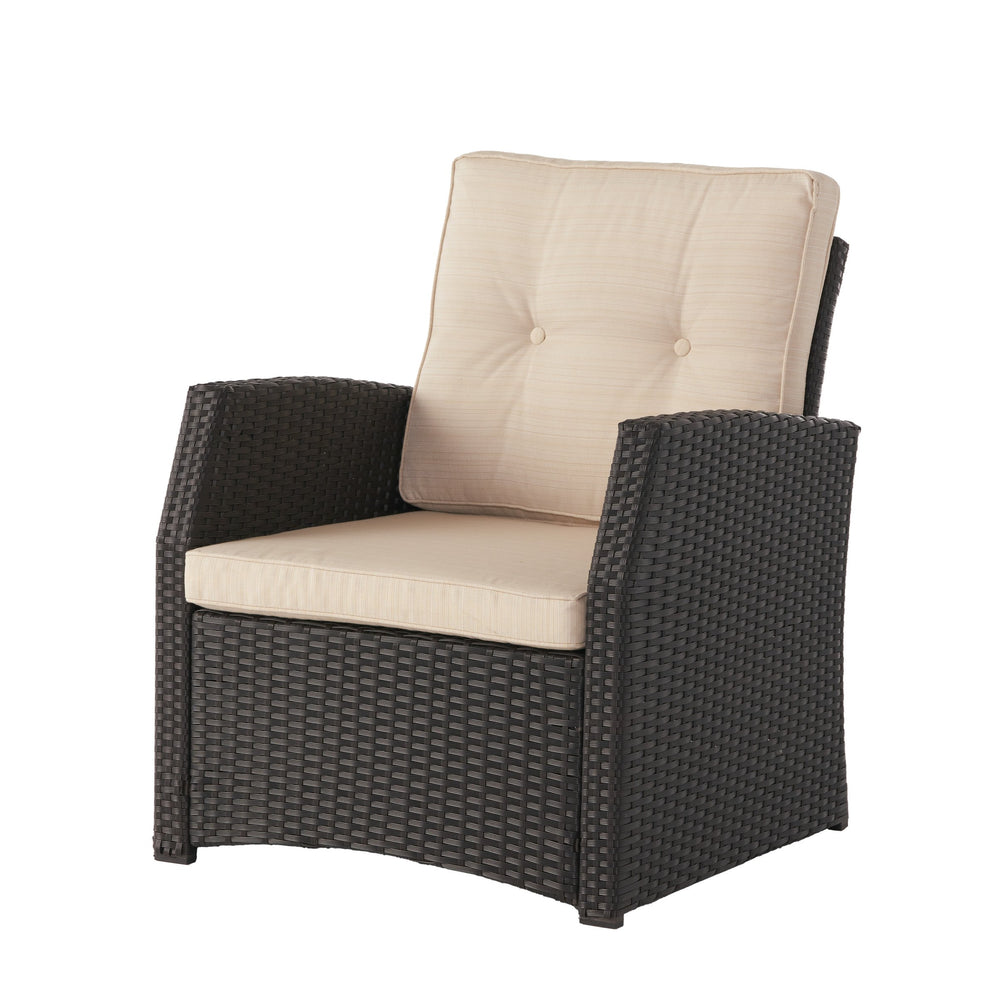 English Elm Christopher Knight Home® - ST MARTA SINGLE SOFA Dark Brown PE Rattan Outdoor Armchair with Iron Frame and Waterproof Cushion Comfort 57723.00DBRN