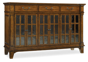 Hooker Furniture Tynecastle Chestnut Alder Buffet With Seeded Glass, Aged Copper Hardware & Felt-Lined Drawers (98) 5323-75900