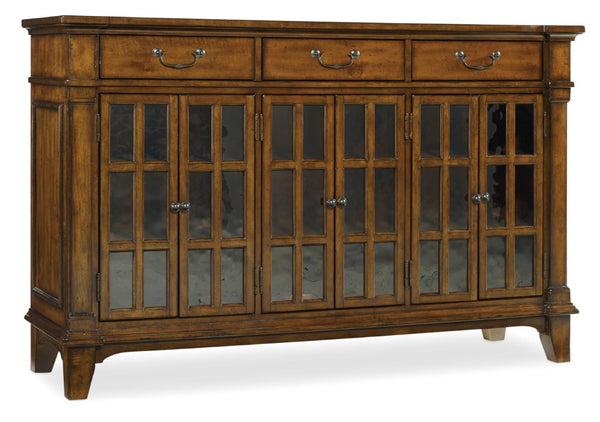 Hooker Furniture Tynecastle Chestnut Alder Buffet With Seeded Glass, Aged Copper Hardware & Felt-Lined Drawers (98) 5323-75900