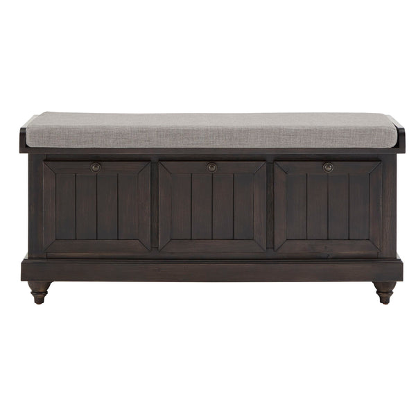 Homelegance By Top-Line Nikita Storage Bench with Linen Seat Cushion Black Wood
